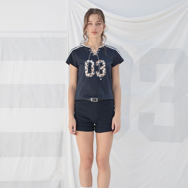 SPORTY LACE-UP T-SHIRT (NAVY)