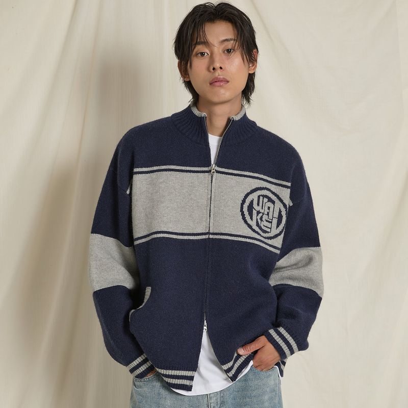 Colorblock Logo Zip-up Cardigan