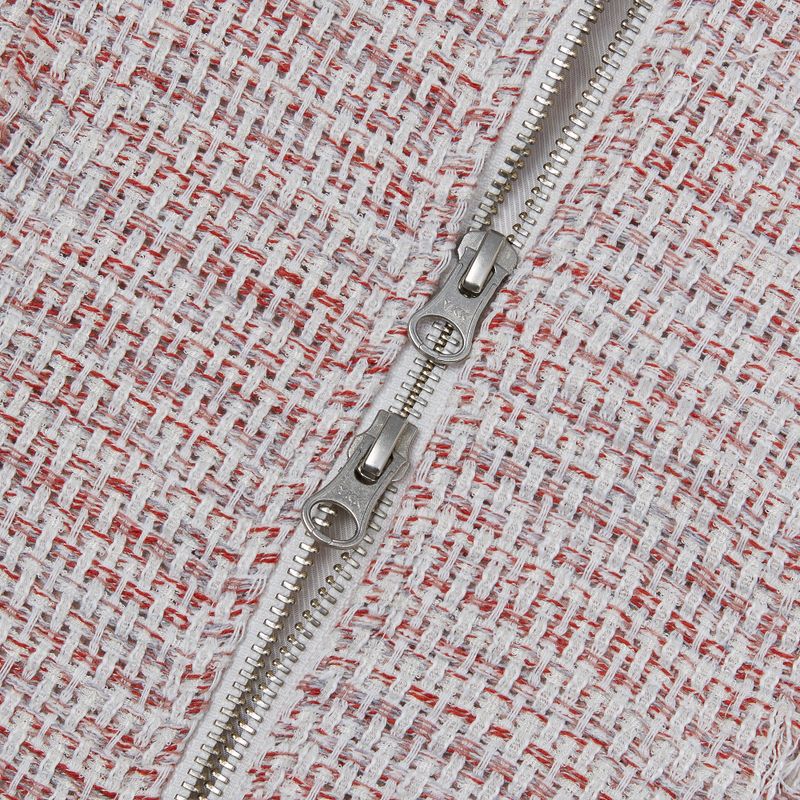 Raw Cut Detail Tweed Trucker Jacket Ivory & Red