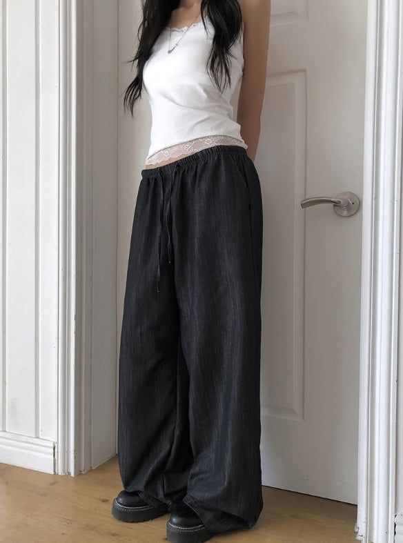 Appe Nonfade Banding Raw Wide Denim Pants