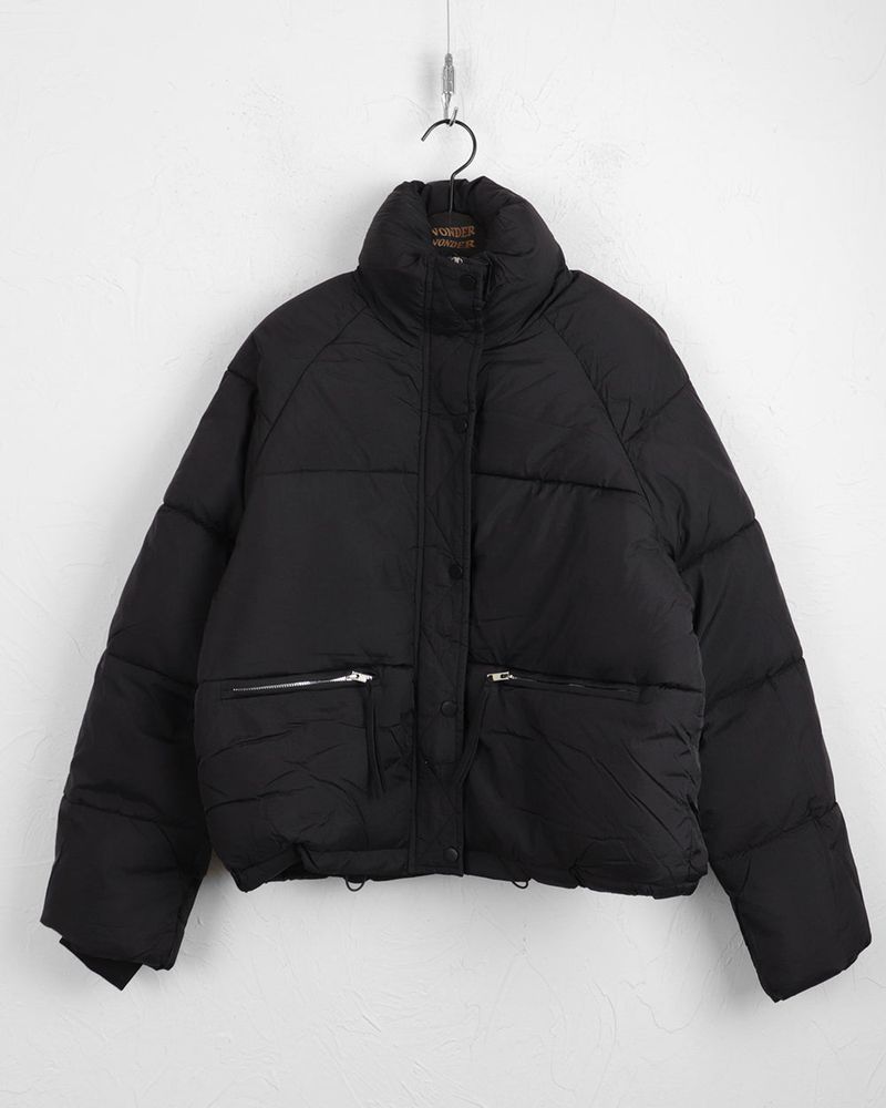 Sizen zipper pocket collar short padded coat