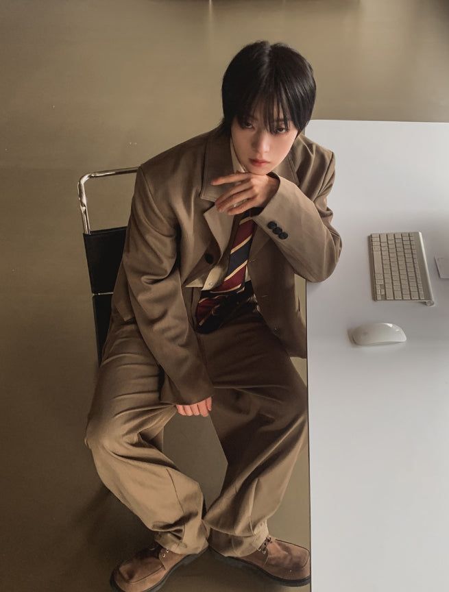 Ellier Three-Button Cropped Blazer Slacks Set