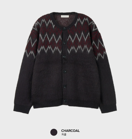 Loeeller Shadow Diamond Jacquard Brushed Overfit Knit Cardigan