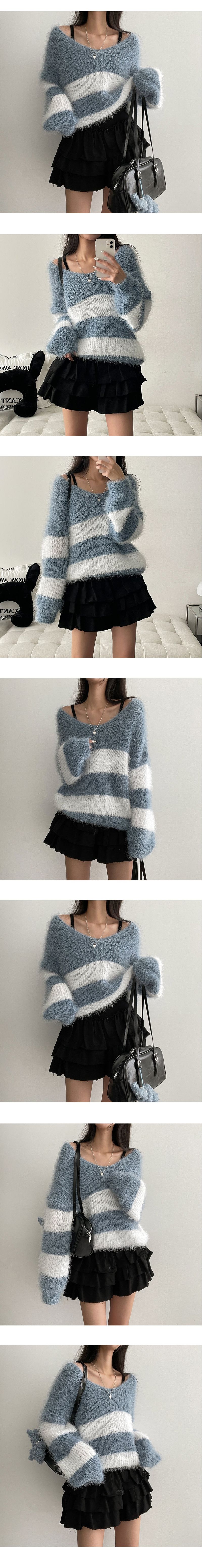 Moon Lee SOFT Angora Stripe V-knit