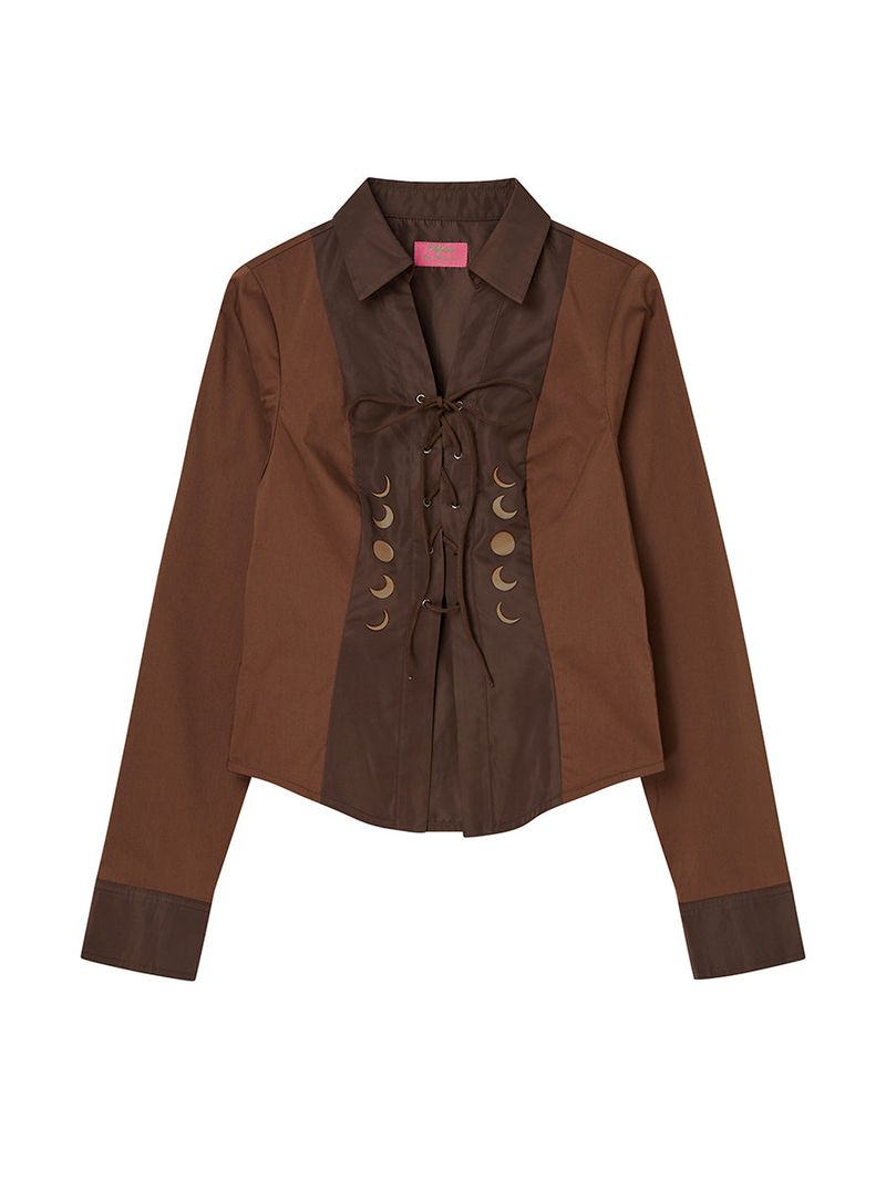 EYELET KNOT SHIRTS (BROWN)