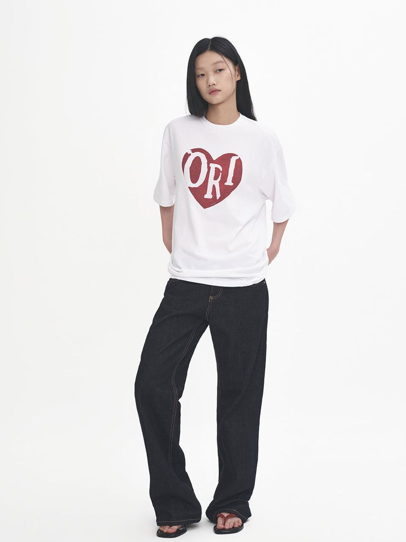 Over-Fit Vintage Heart Print Short Sleeve T-Shirt