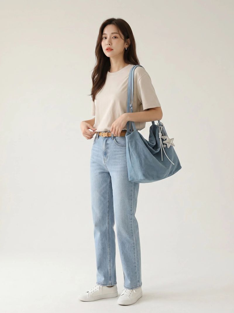 Star Keyring Denim Soft Hobo Shoulder Bag