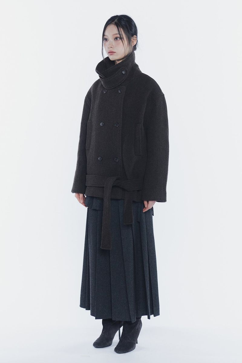 AMBER BELTED DOUBLE COAT brown