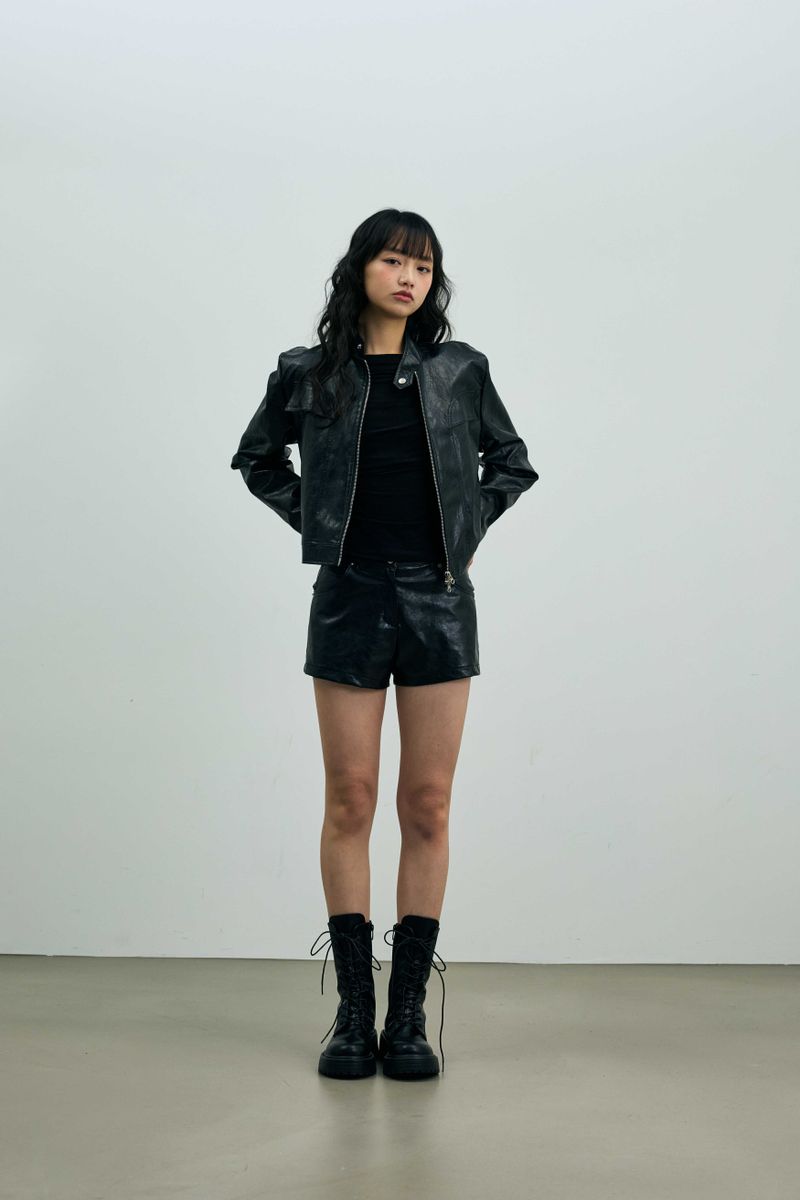 CLARI FAUX LEATHER JACKET / BLACK