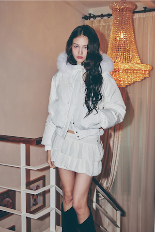 FOX FUR DOWN JACKET white