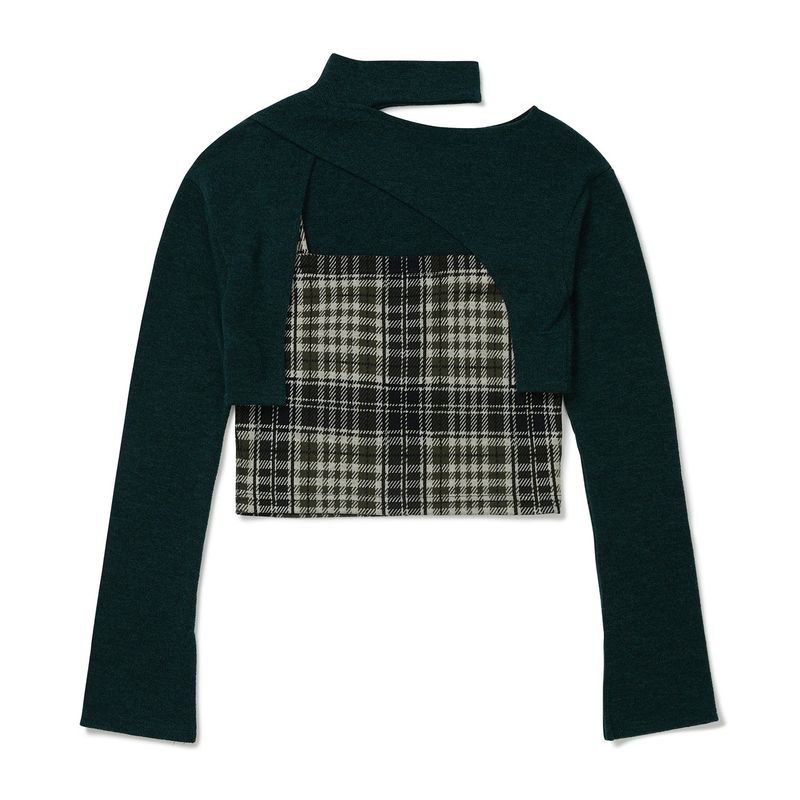 レイヤードチェックニットセット / Layered Check Knit Set [GREEN]