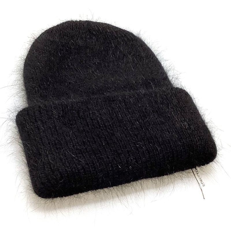 Ribbon Chain Angora Beanie [Black]