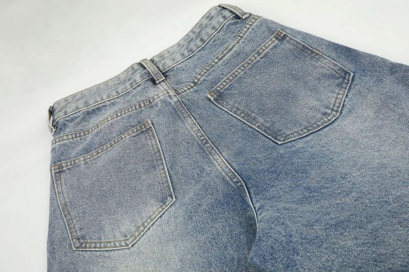Star Stud Distressed Wide Denim Pants