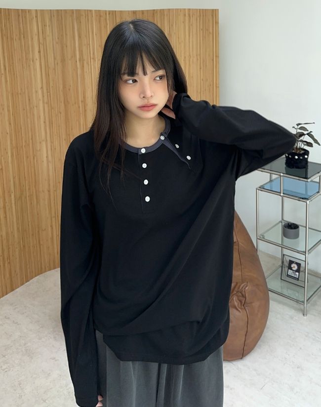 SATIIIZ（サティーズ）の「サレン ダブル ヘンリーネック ロングスリーブ（トップス）」