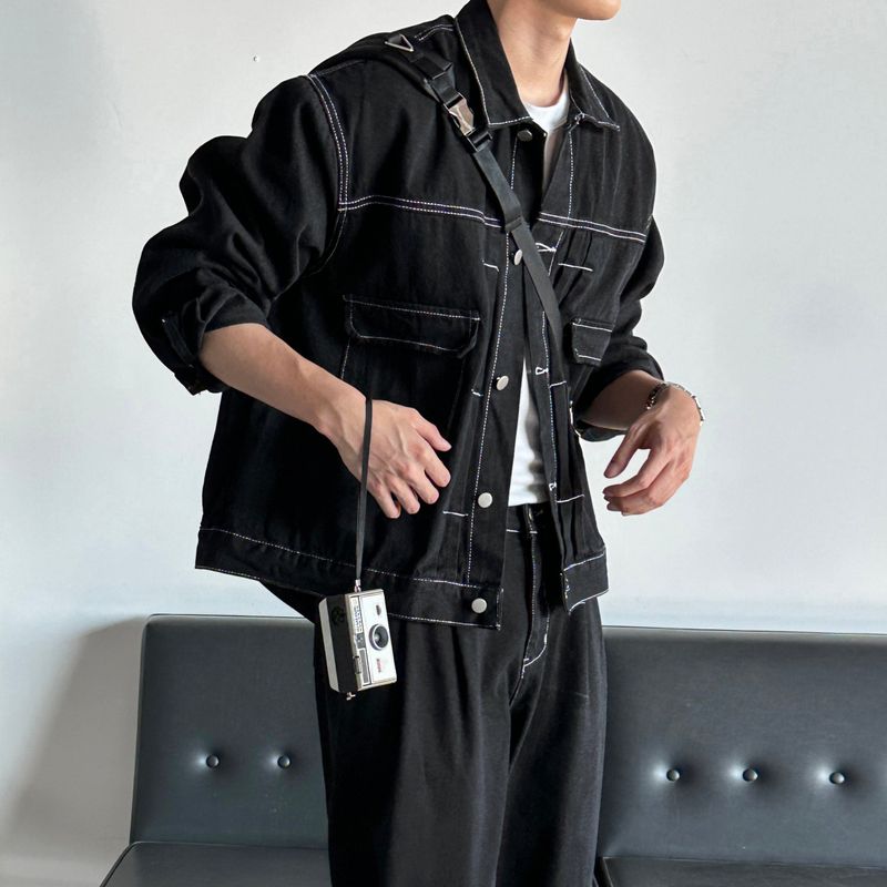 LMN log Oversized fit stitch denim setup jacket (2 colors)
