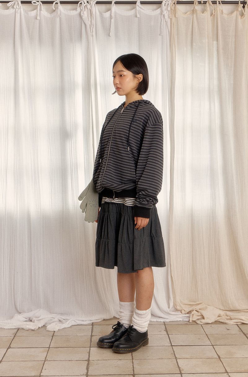 STRIPE HOODED ZIP-UP (BLACK)