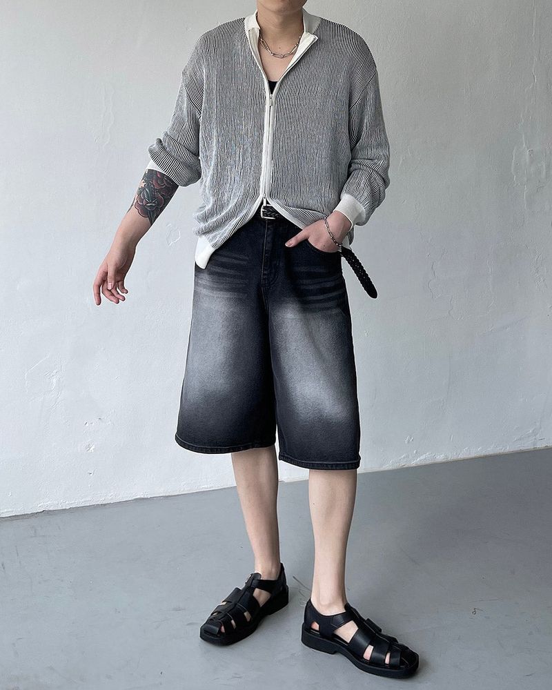 TR2458 Cat Black Bermuda Denim Pants (S ~ L)