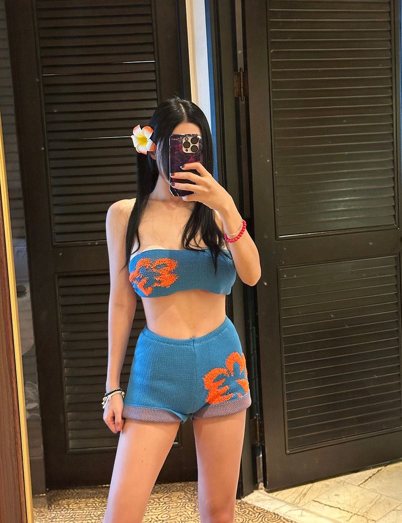 Flower knit bikini swimwear
