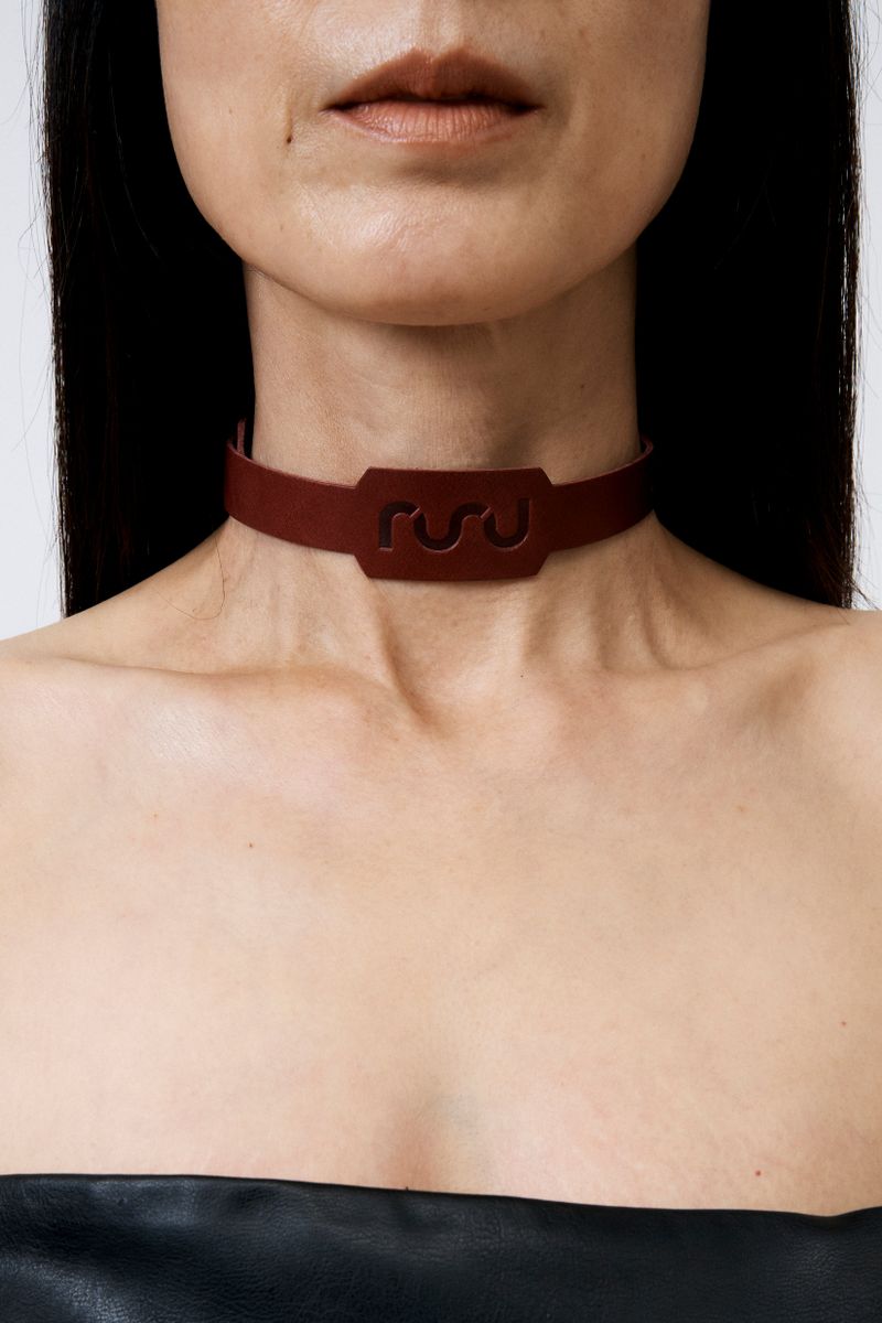 SIMPLE COW BELT CHOKER&BRACELET BURGUNDY