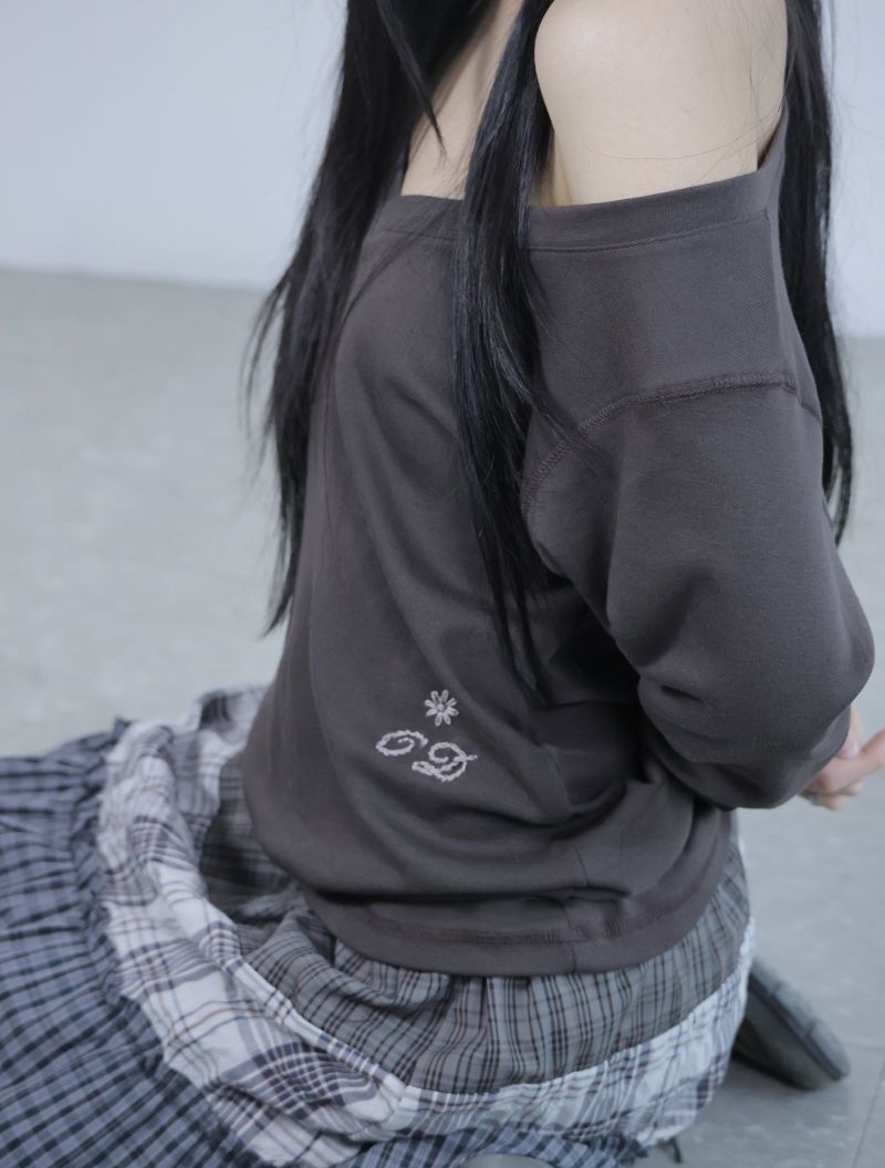 Check frill skirt -Navy