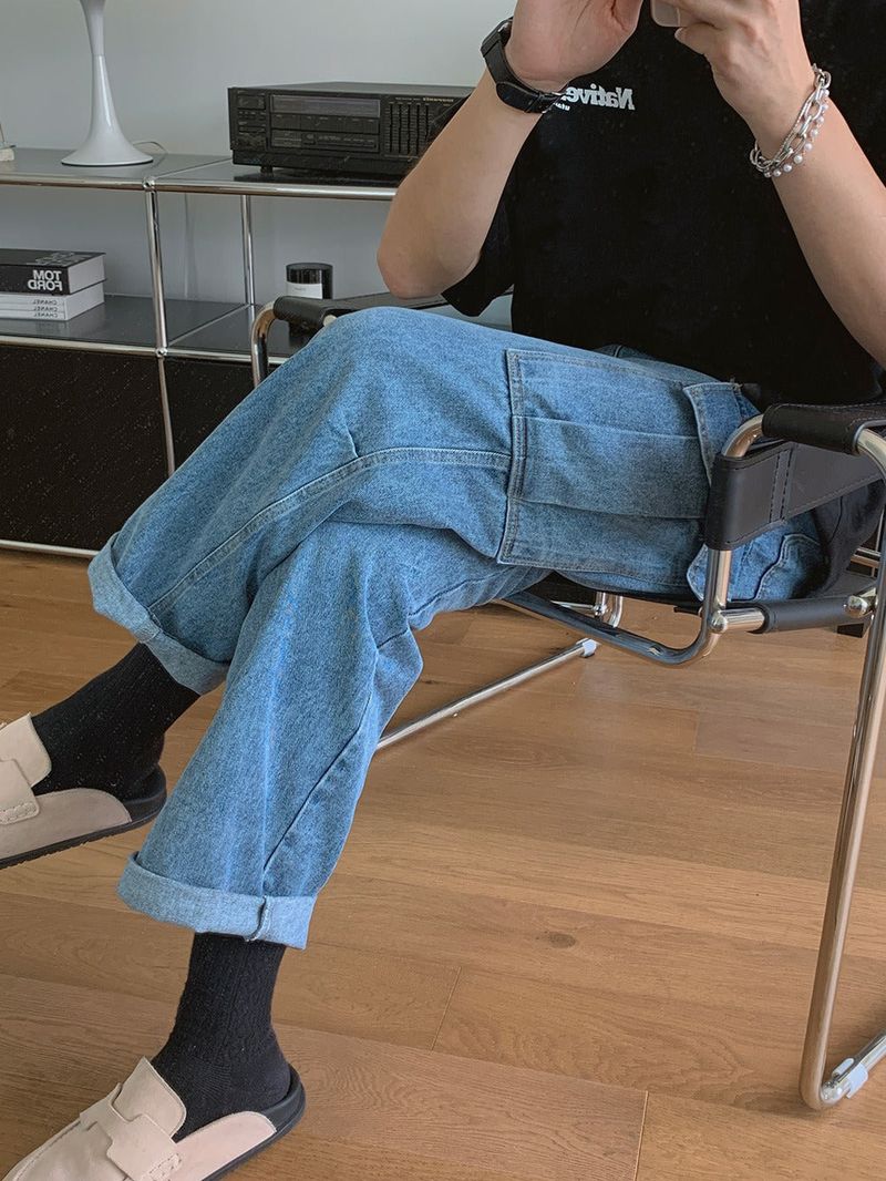 ASCLO Washed Denim Cargo Pants