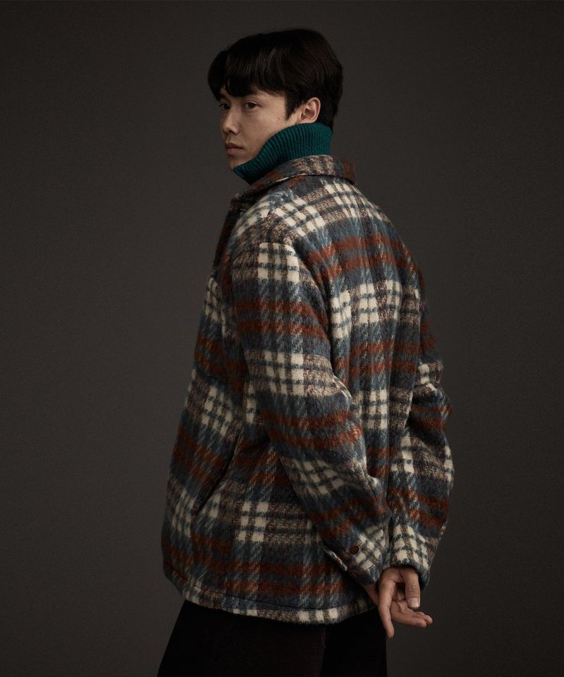 COZY HAIRY CHECK JACKET NAVY