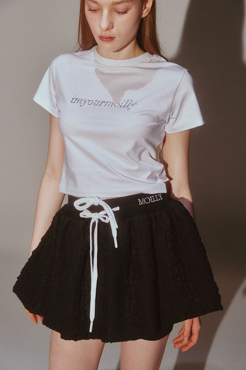 Frill Mini Shirring Skirt Black