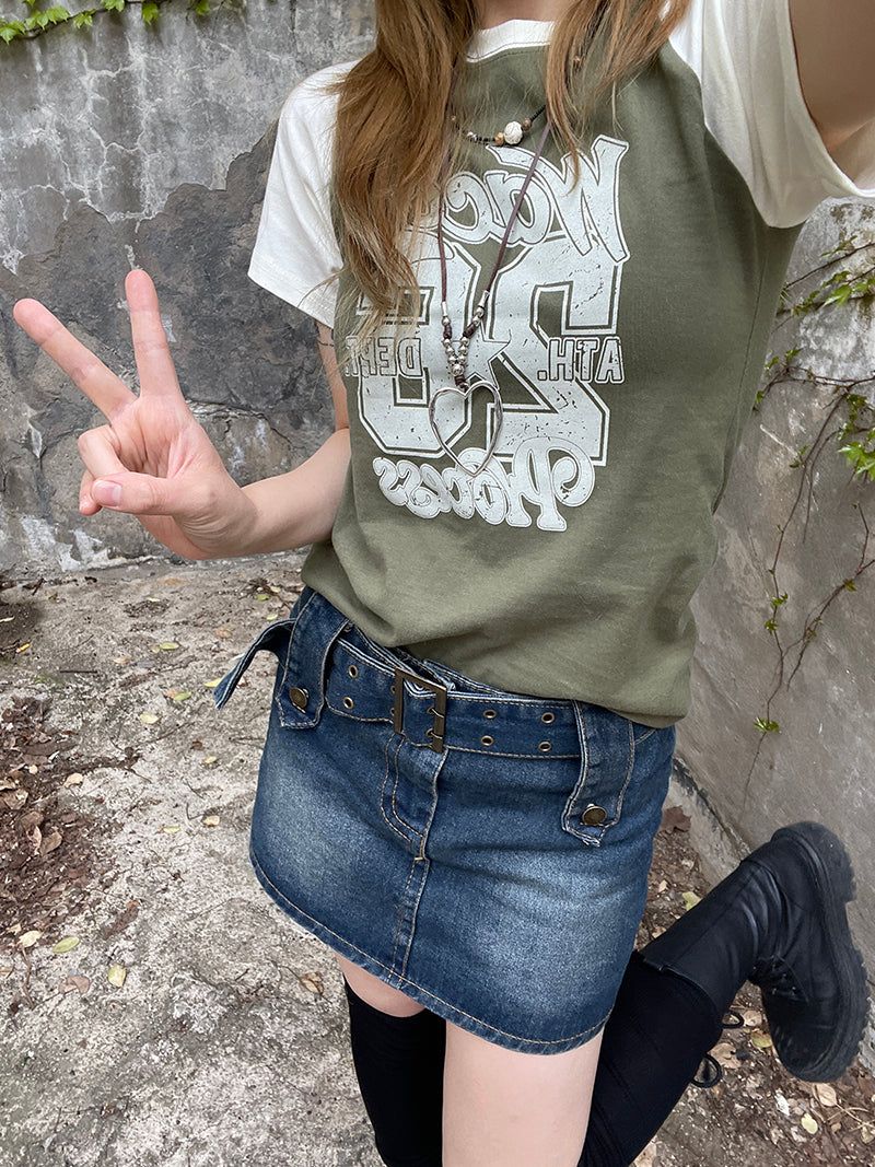 Vintage number printed raglan T-shirt