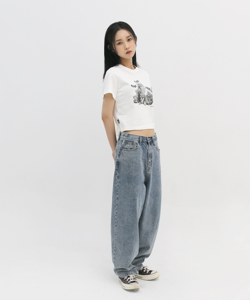 FURR EVER FRIEND Crop T-Shirt in Off White