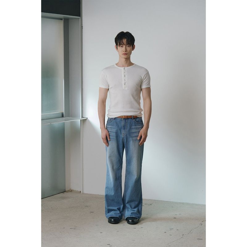 High ribbed henry neck half sleeves(Ivory)