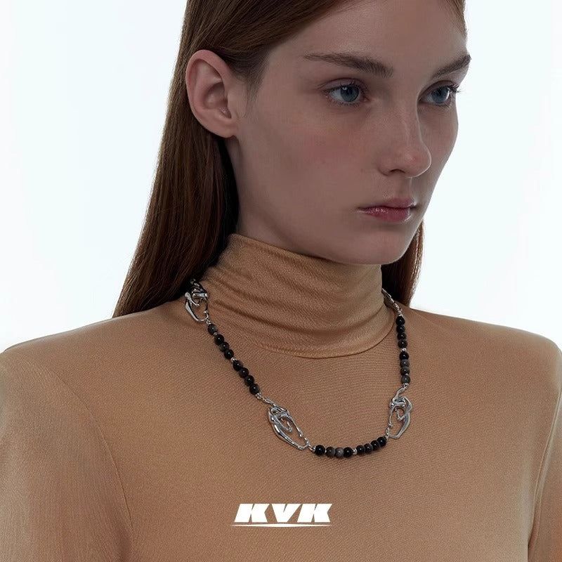 KVK SPIDER Black Onyx Multi-Symbol Necklace
