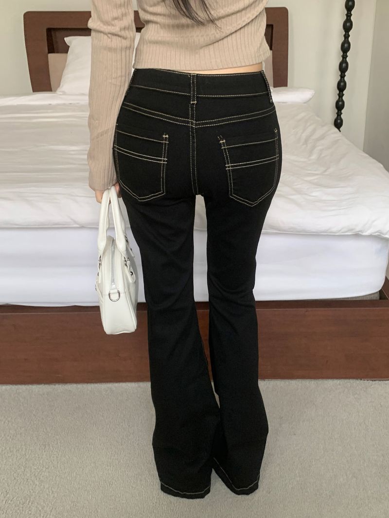 Pilot Line Yellow Stitch Low-rise Bootcut Pants