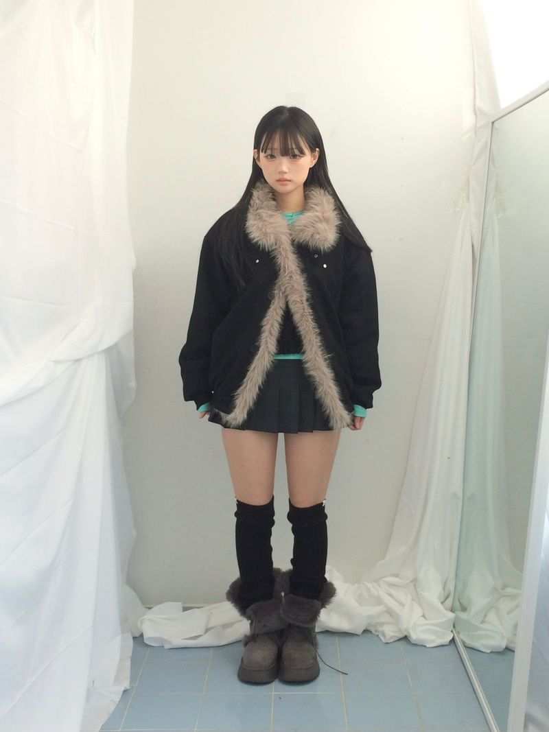 Milkfur high neck suede jumper