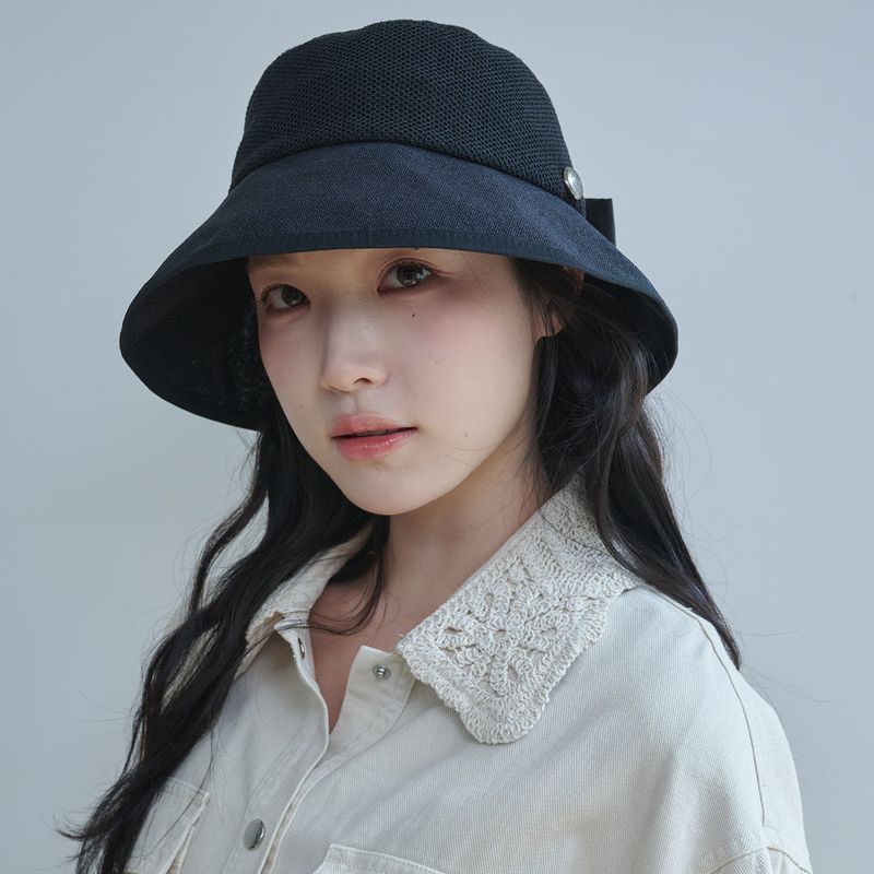 Ribbon Paper Wide Bucket Hat (Black)