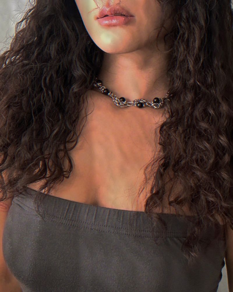 Black Onyx and Chainmail Necklace