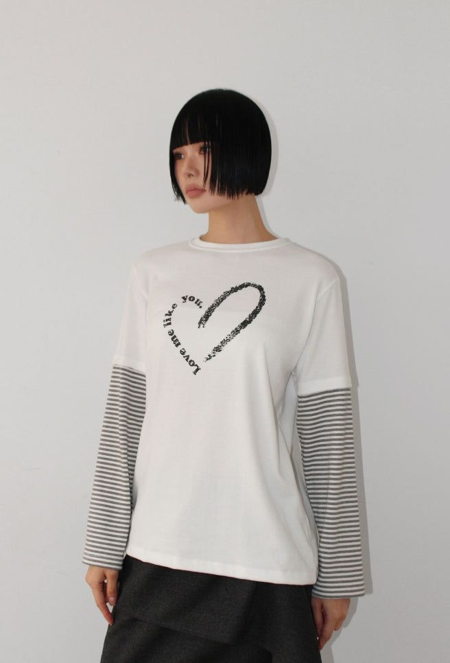 (Brushed) HEART LAYERED LONG-SLEEVE