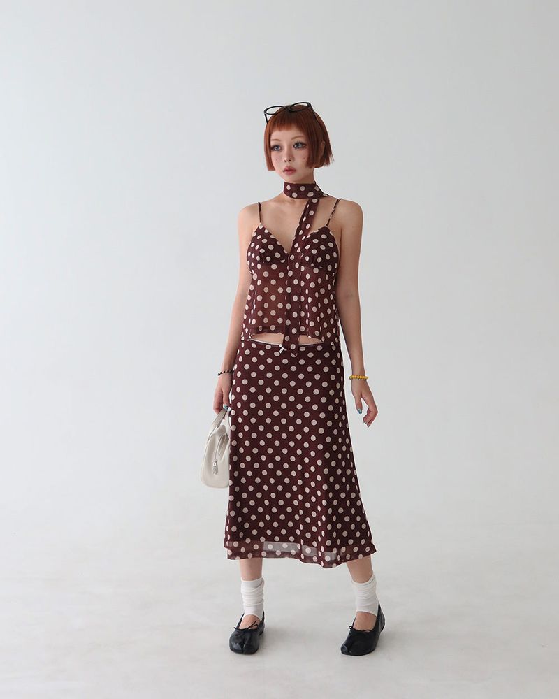 Chocolat Ribbon Dot Midi Skirt