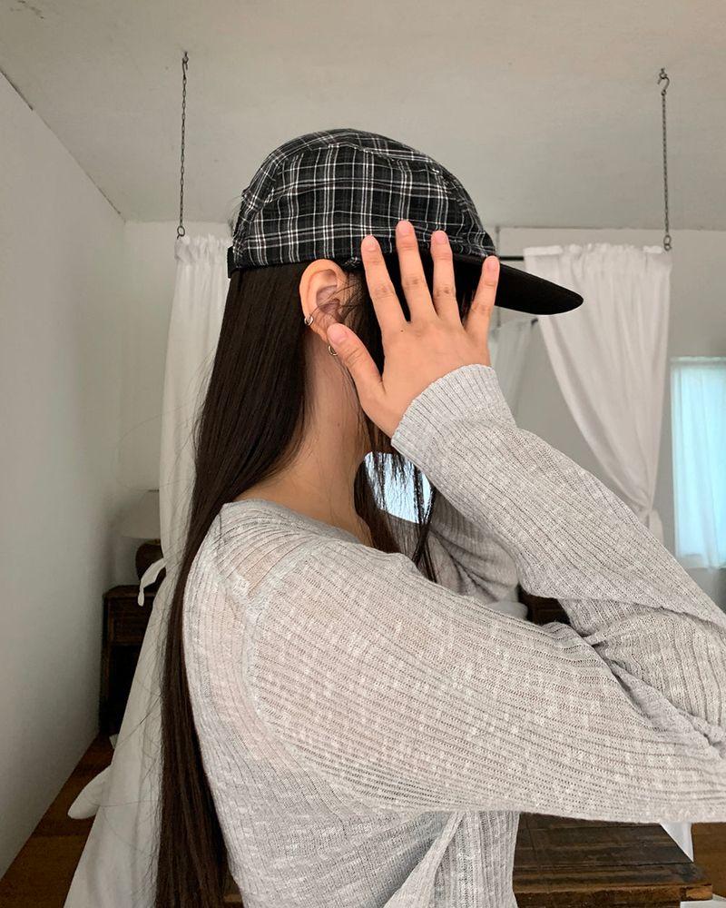 Daba Cotton Check Strap Camp Cap Hat