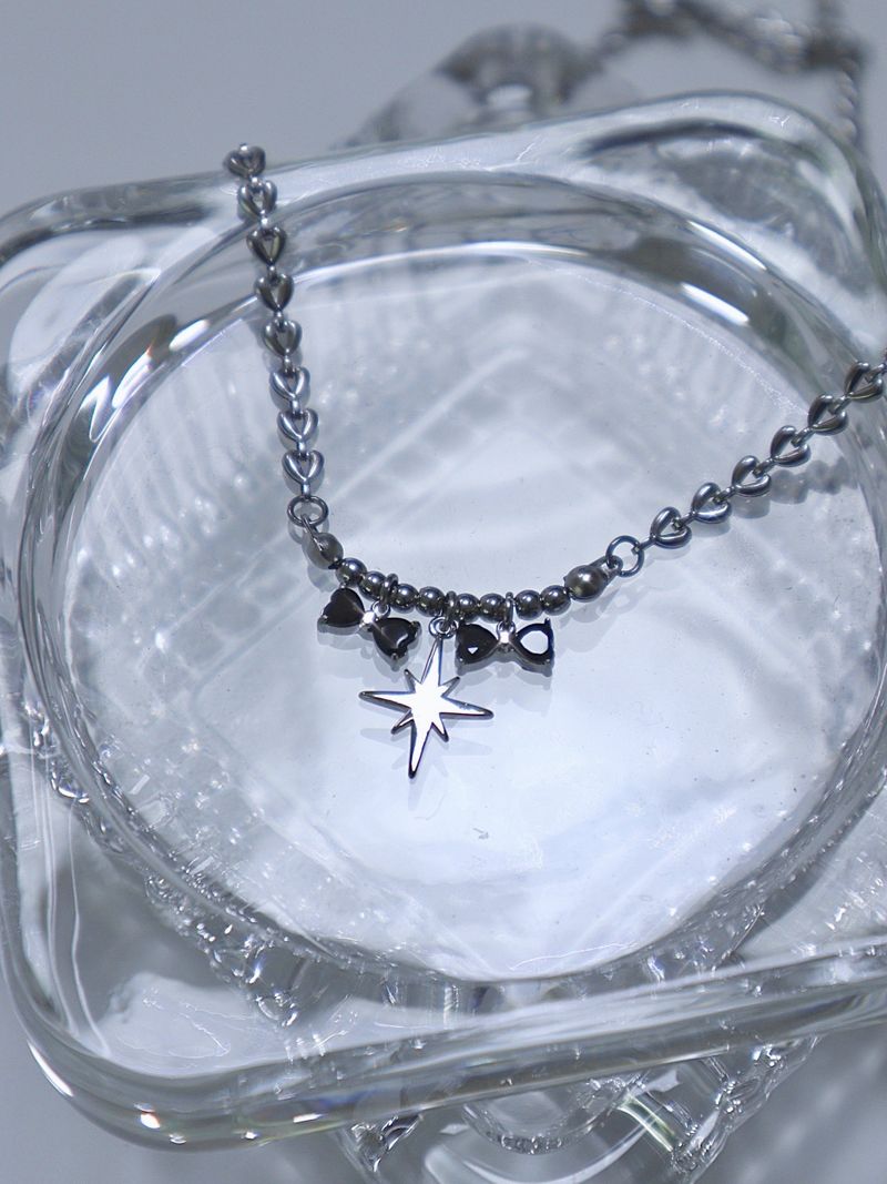 black double ribbon twinkle necklace