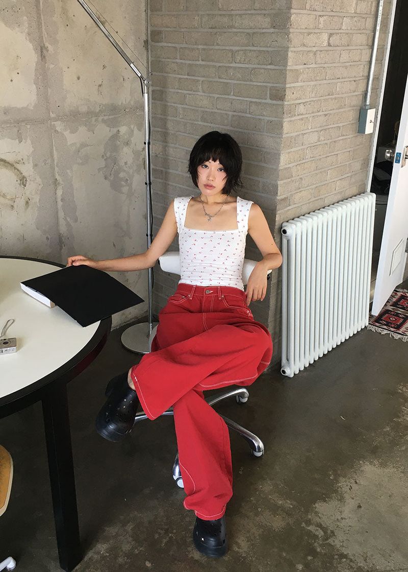 COLOR STITCH WIDE PANTS