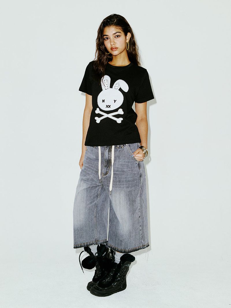 STRING CAPRI DENIM PANTS GREY