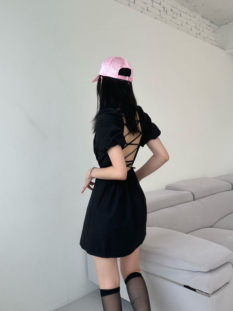 back strap ribbon dress