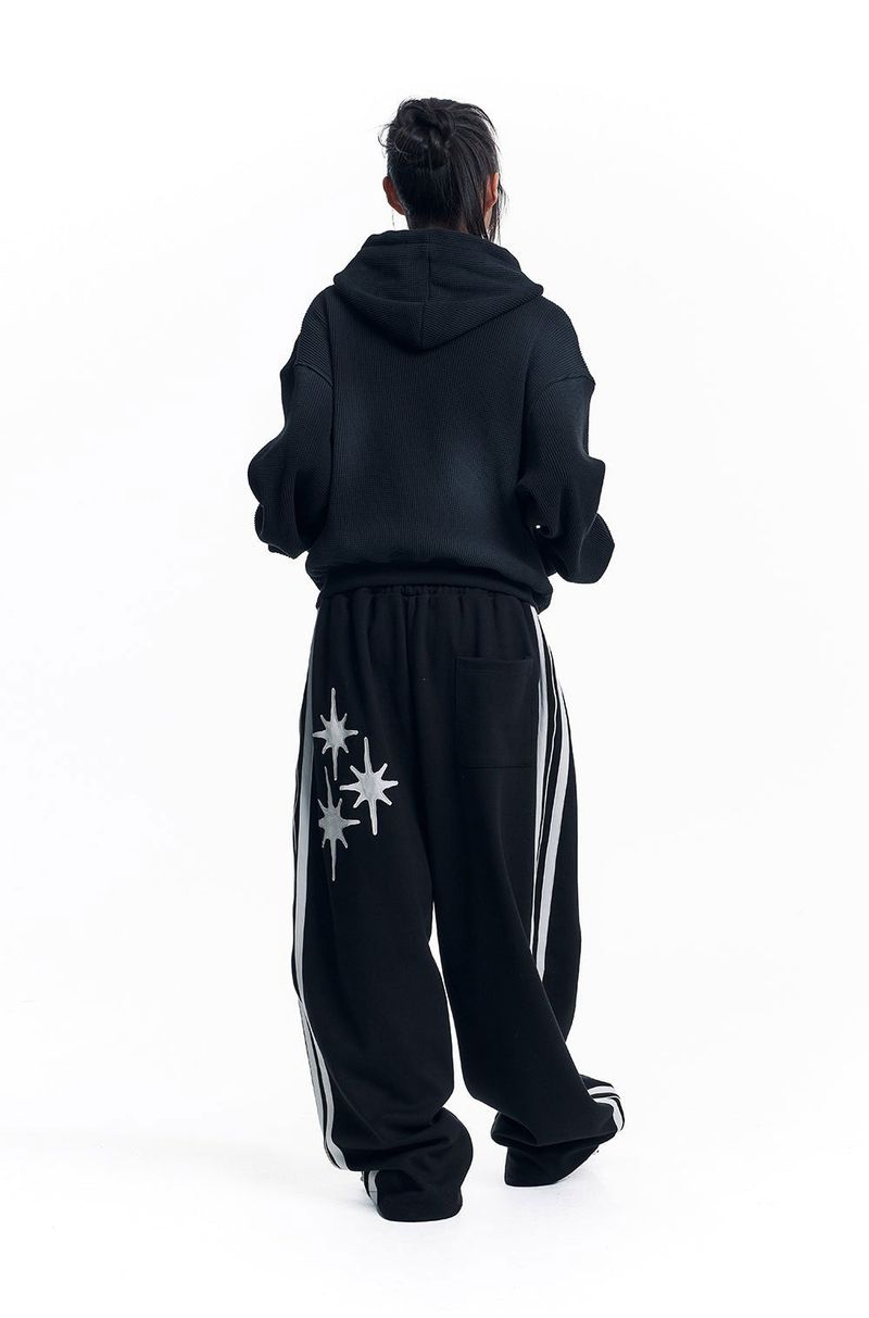Star Piping Track Balloon Sweat Pants - Black