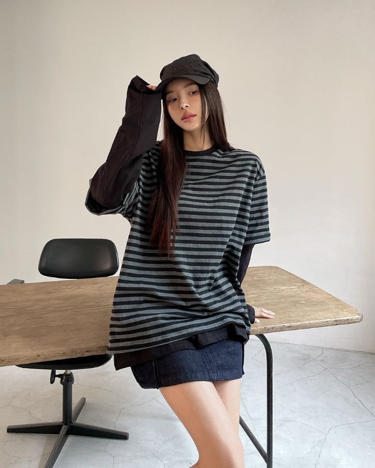 Odd stripe layered t-shirt