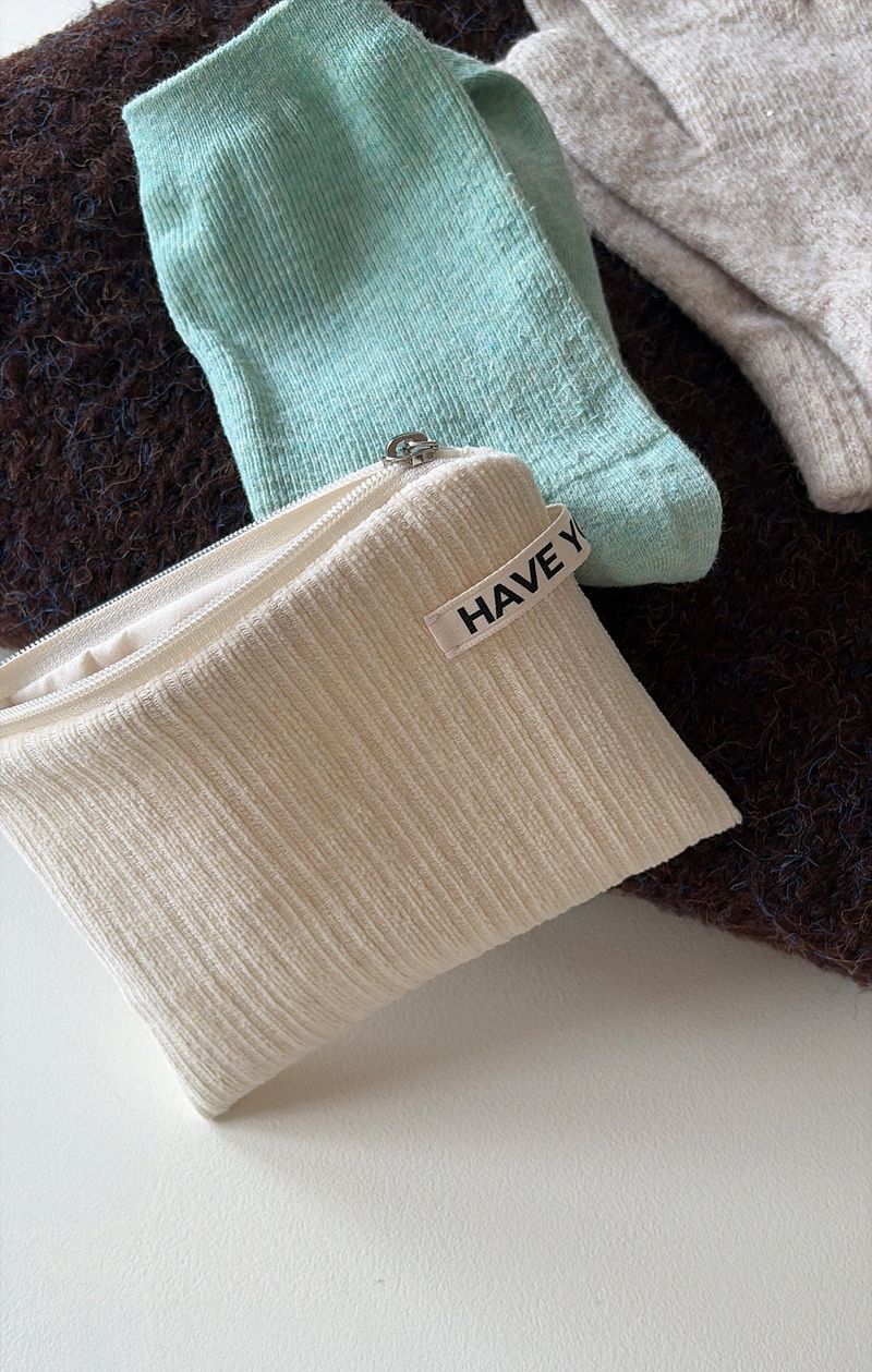 Corduroy flat pouch - cream , M size