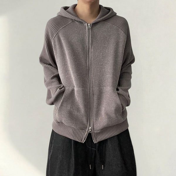 Miss pattern Color Raglan Two-way Knitwear Hooded zip-up