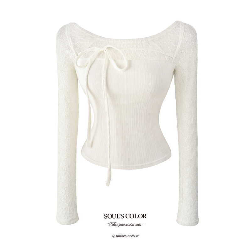 SOUL'S COLOR（ソウルズカラー）の「Lace square neck ribbon top (2color)（Tops）」