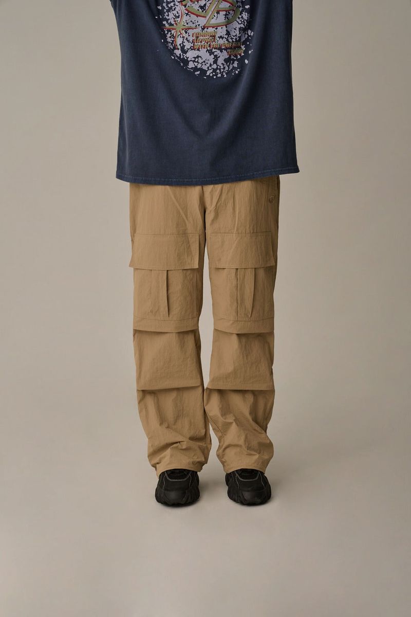 FRONT POCKET NYLON CARGO PANTS(BEIGE)