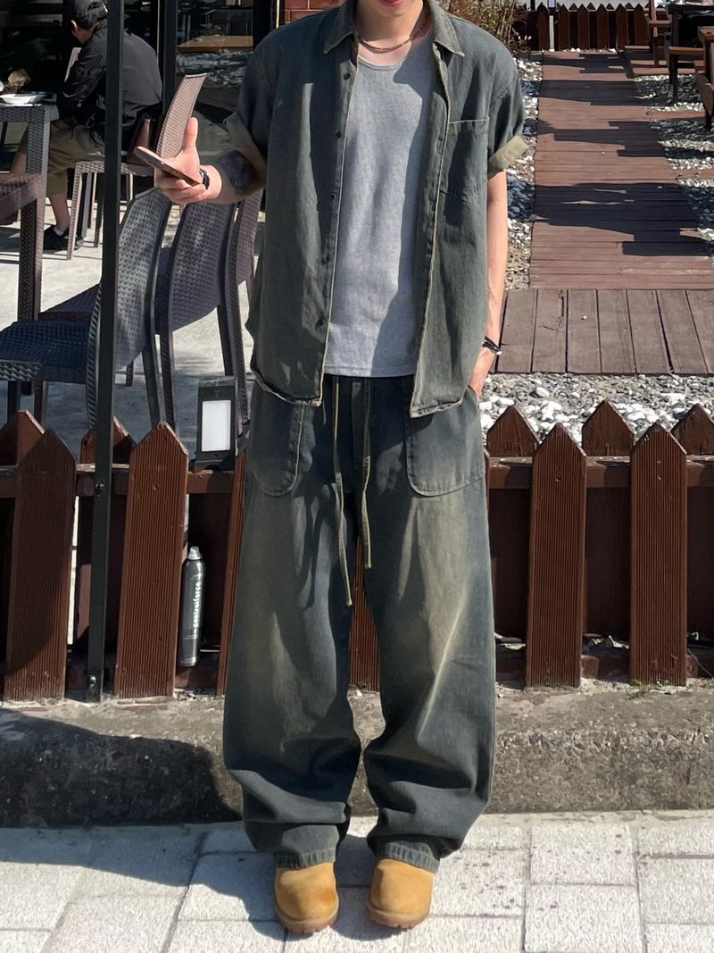 Western tin-washed denim pants