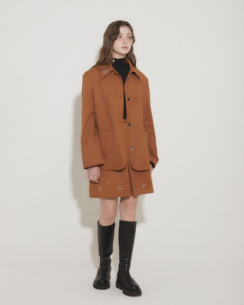 FAUX SUEDE STUDS MINI SKIRT [BROWN]